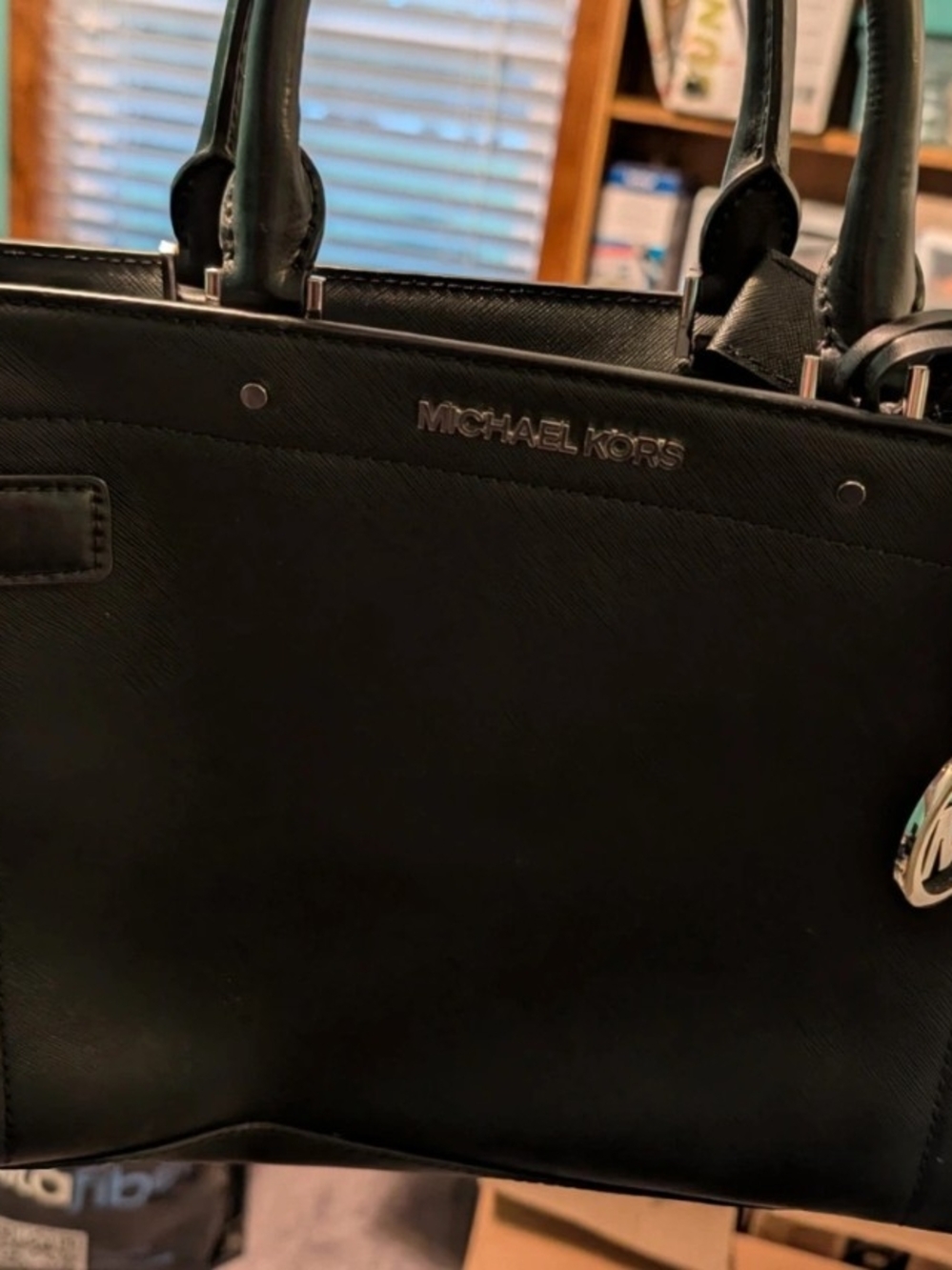 Michael Kors Black Saffiano Shoulder Bag with Logo Charm